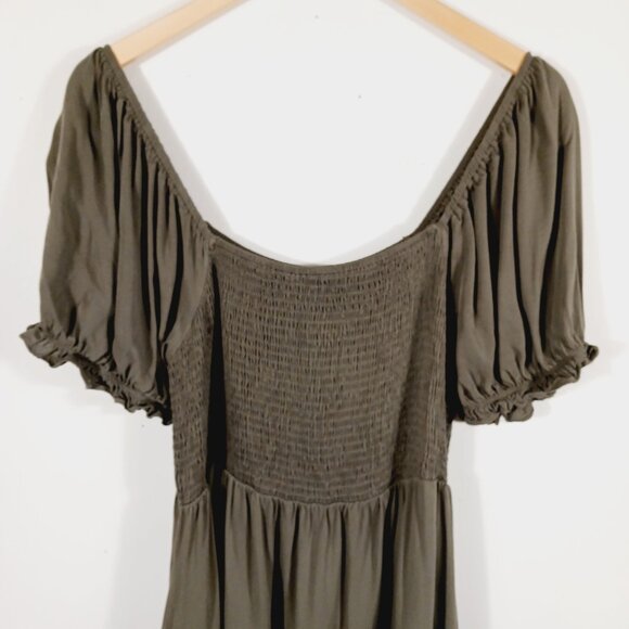 Anrabess, Tiered Midi Dress, Khaki Green, Size Large, Smocking, Tiered, Peasant - Picture 5 of 16